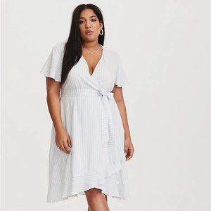 Torrid BLUE & WHITE STRIPED CHALLIS WRAP DRESS